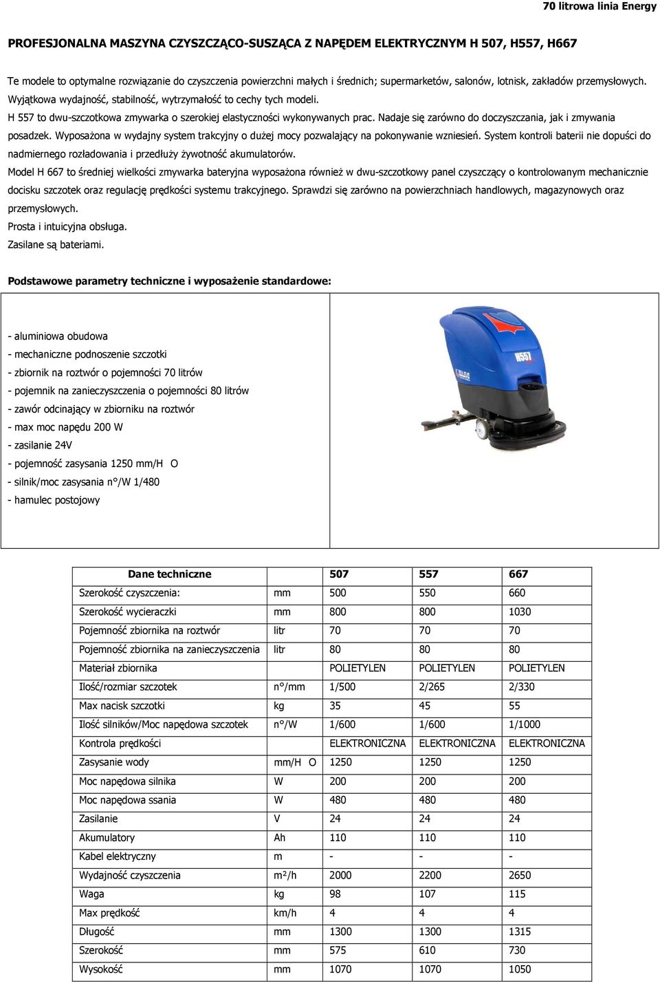 H 557 to dwu-szczotkowa zmywarka o szerokiej elastyczności wykonywanych prac. Nadaje się zarówno do doczyszczania, jak i zmywania posadzek.