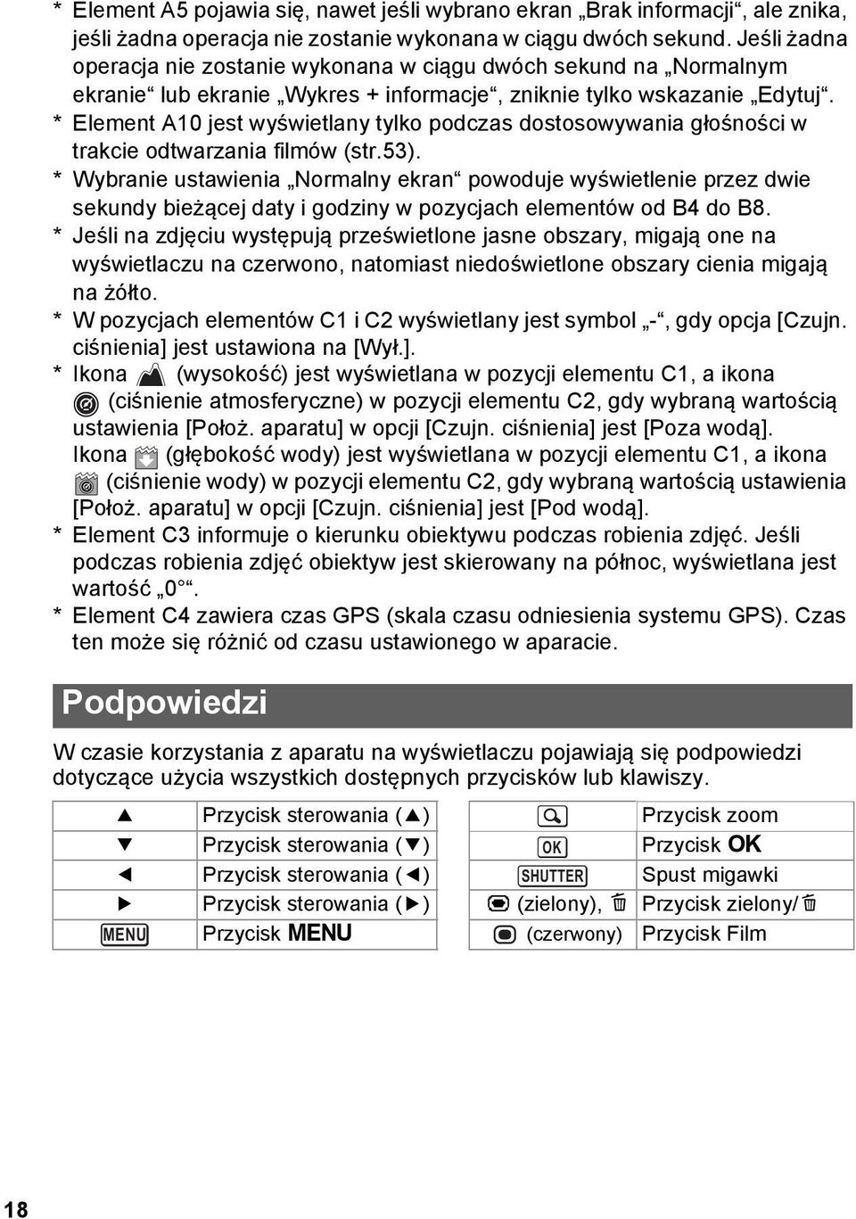 * Element A10 jest wyświetlany tylko podczas dostosowywania głośności w trakcie odtwarzania filmów (str.53).