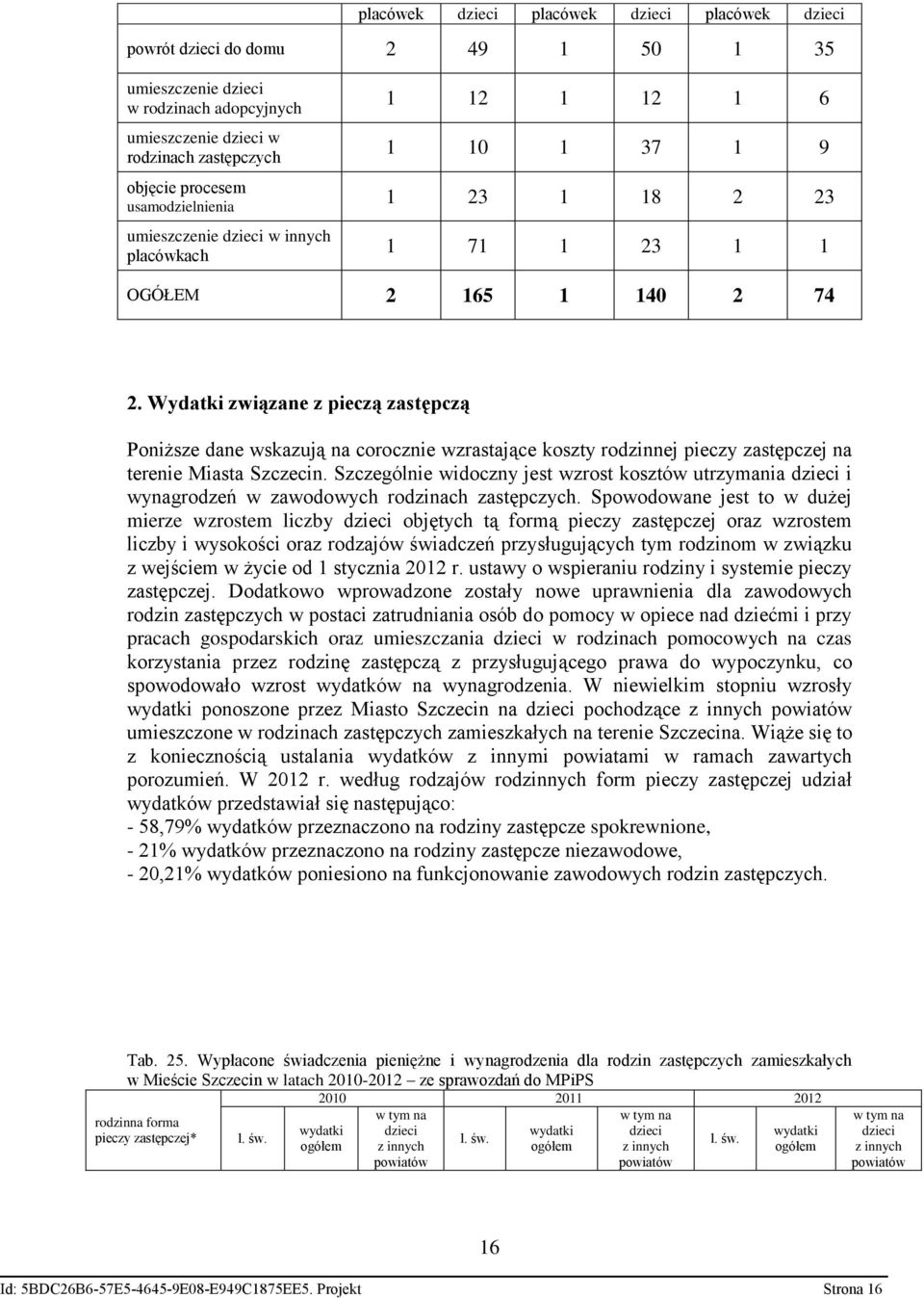 Wydatki związane z pieczą zastępczą Poniższe dane wskazują na corocznie wzrastające koszty rodzinnej pieczy zastępczej na terenie Miasta Szczecin.