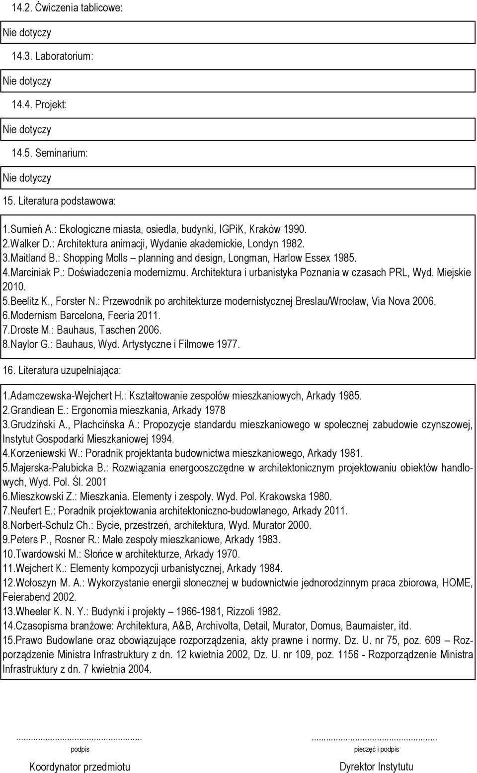 Architektura i urbanistyka Poznania w czasach PRL, Wyd. Miejskie 2010. 5.Beelitz K., Forster N.: Przewodnik po architekturze modernistycznej Breslau/Wrocław, Via Nova 2006. 6.