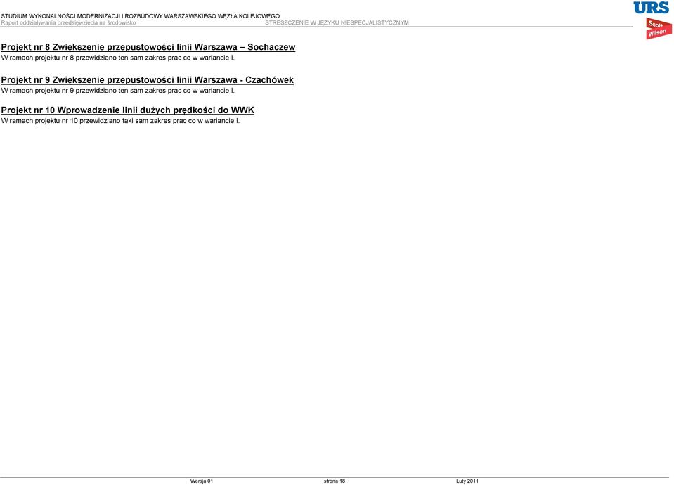 Projekt nr 9 Zwiększenie przepustowości linii Warszawa - Czachówek W ramach projektu nr 9 przewidziano ten sam