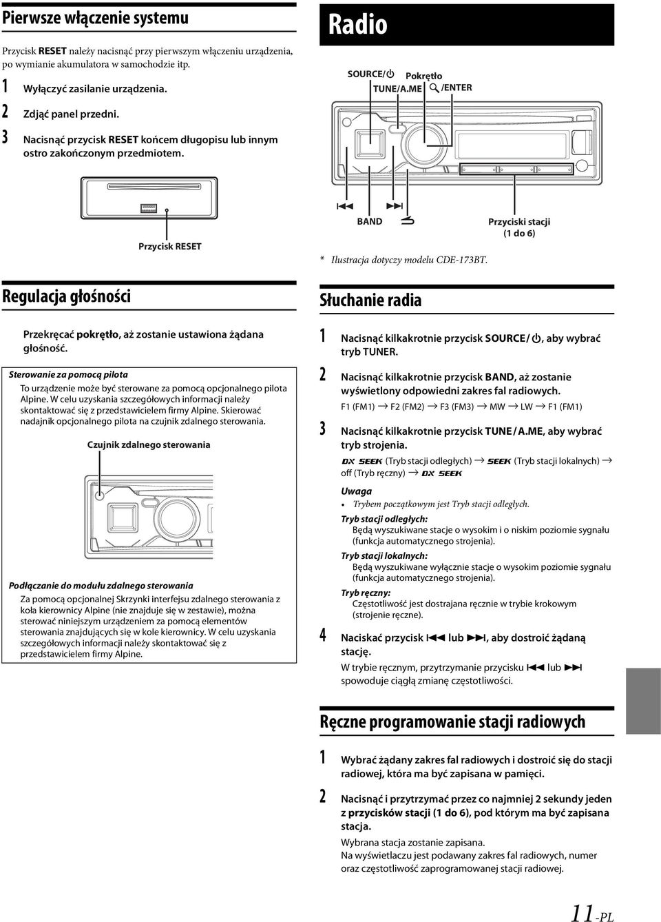 ME /ENTER Regulacja głośności Przycisk RESET Przekręcać pokrętło, aż zostanie ustawiona żądana głośność.