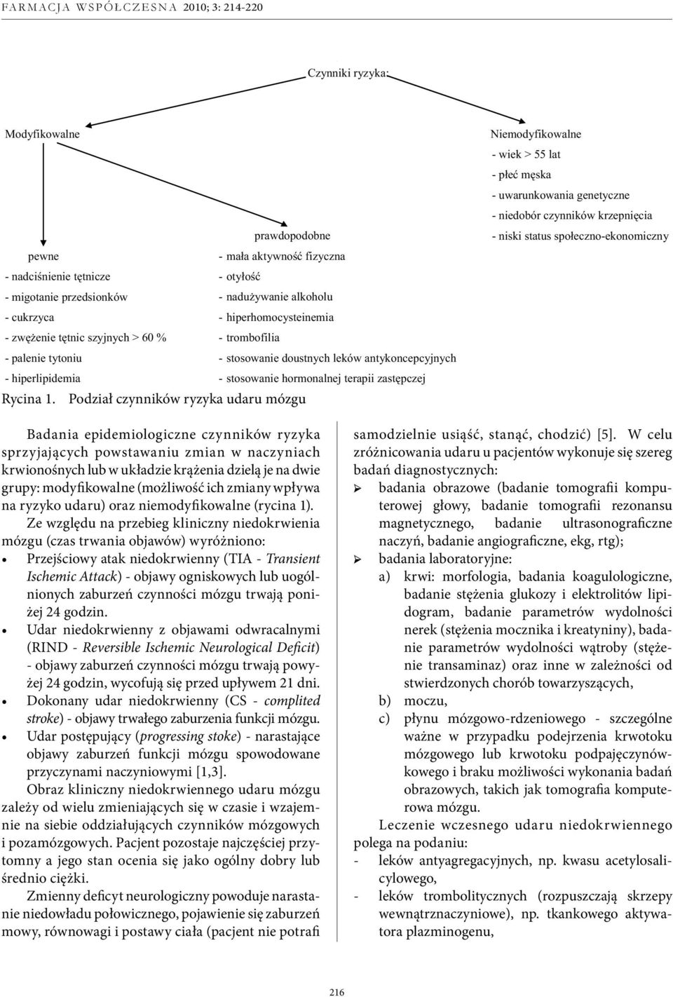 tytoniu - stosowanie doustnych leków antykoncepcyjnych - hiperlipidemia - stosowanie hormonalnej terapii zastępczej Rycina 1.