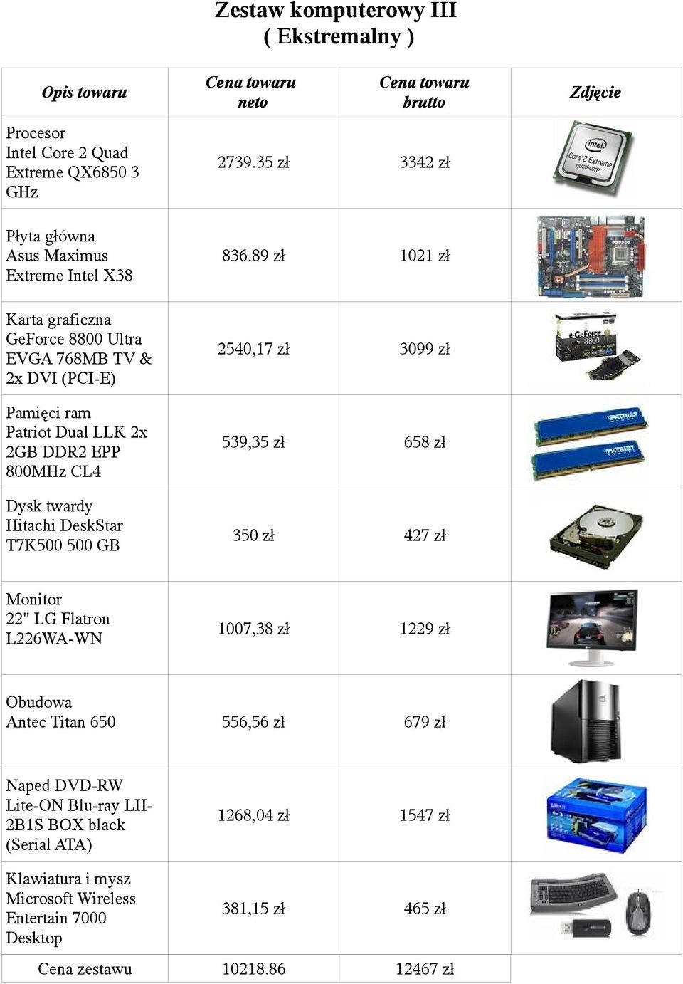 89 zł 1021 zł Zdjęcie Karta graficzna GeForce 8800 Ultra EVGA 768MB TV & 2x DVI (PCI-E) Pamięci ram Patriot Dual LLK 2x 2GB DDR2 EPP 800MHz CL4 Dysk twardy Hitachi DeskStar