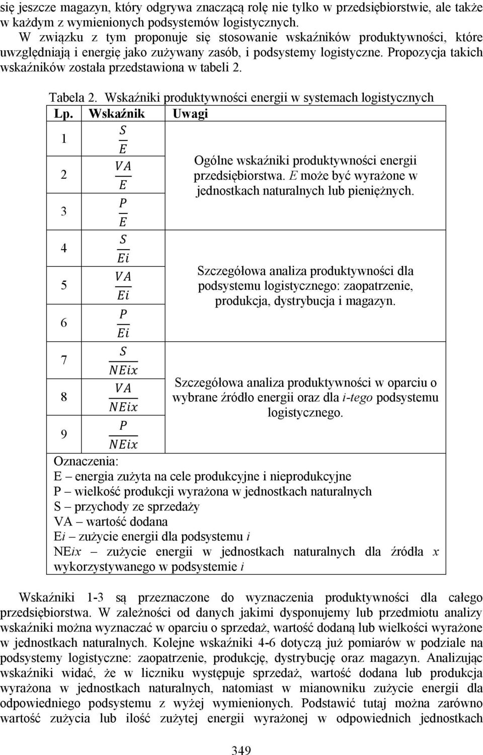 Propozycja takich wskaźników została przedstawiona w tabeli 2. Tabela 2. Wskaźniki produktywności energii w systemach logistycznych Lp.