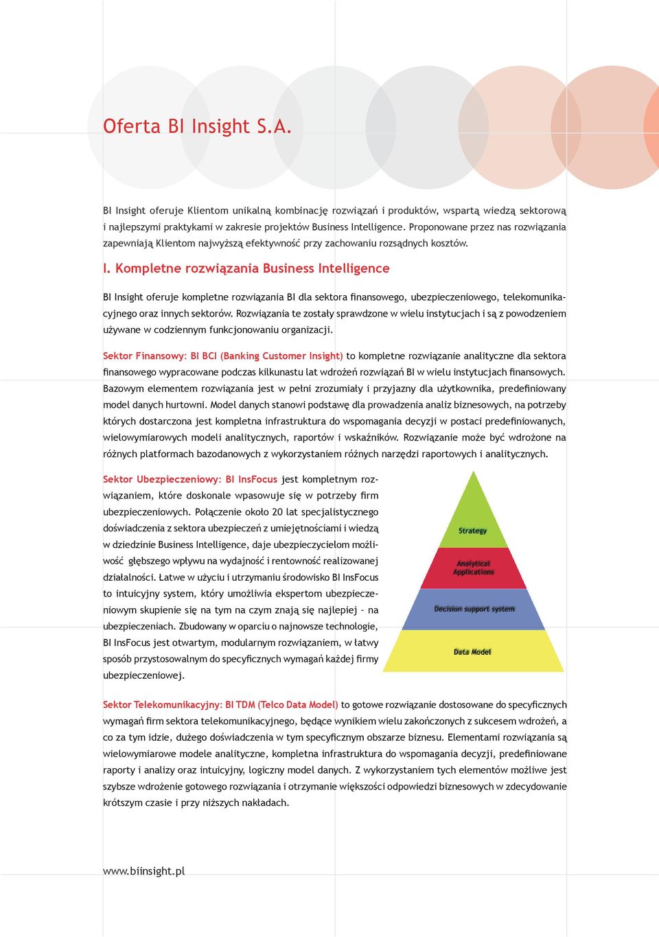 Kompletne rozwiązania Business Intelligence BI Insight oferuje kompletne rozwiązania BI dla sektora finansowego, ubezpieczeniowego, telekomunikacyjnego oraz innych sektorów.