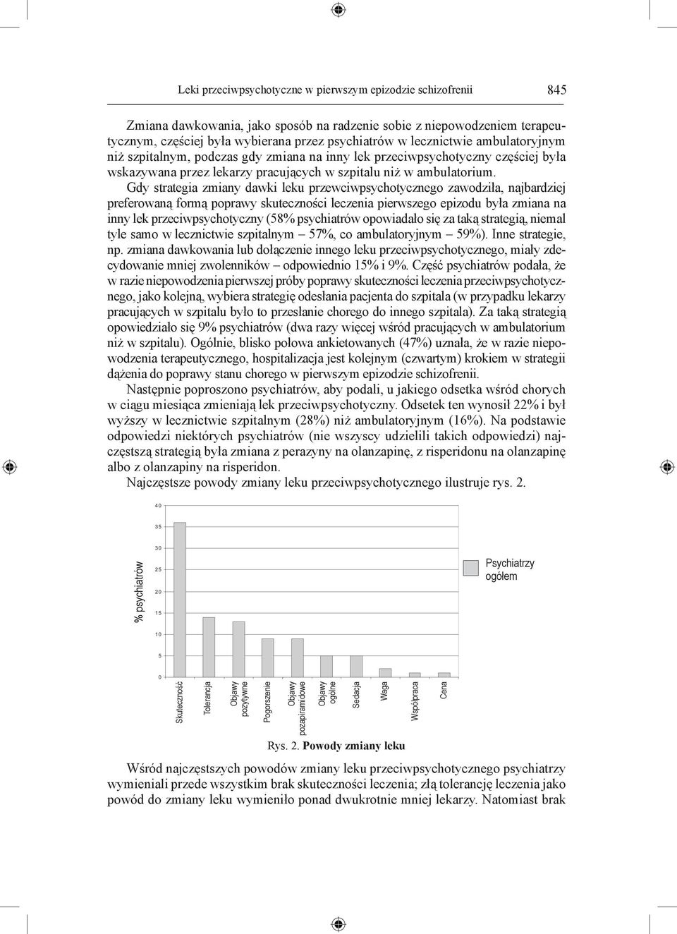 Gdy strategia zmiany dawki leku przewciwpsychotycznego zawodziła, najbardziej preferowaną formą poprawy skuteczności leczenia pierwszego epizodu była zmiana na inny lek przeciwpsychotyczny (58%