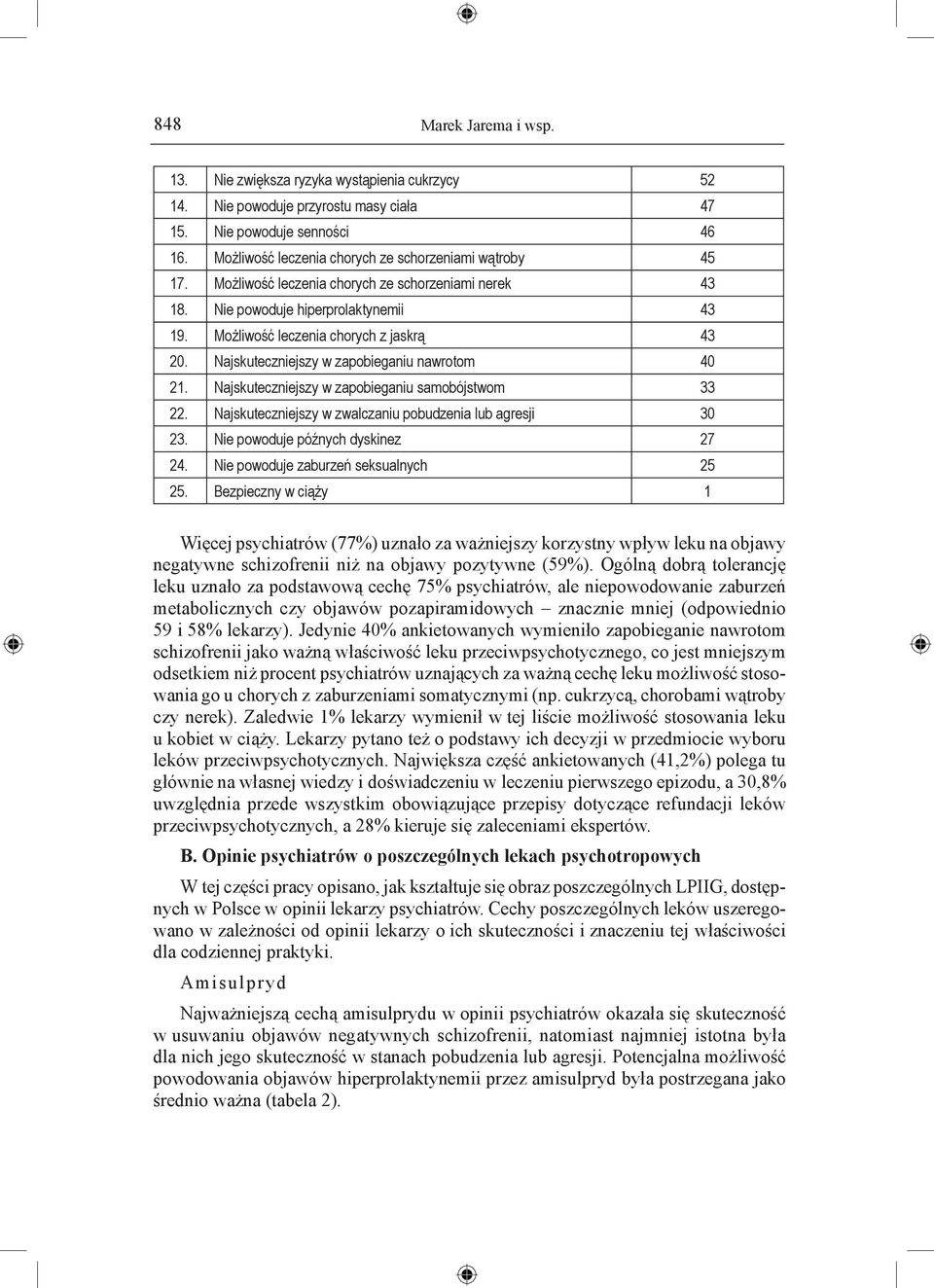 Najskuteczniejszy w zapobieganiu nawrotom 40 21. Najskuteczniejszy w zapobieganiu samobójstwom 33 22. Najskuteczniejszy w zwalczaniu pobudzenia lub agresji 30 23. Nie powoduje późnych dyskinez 27 24.