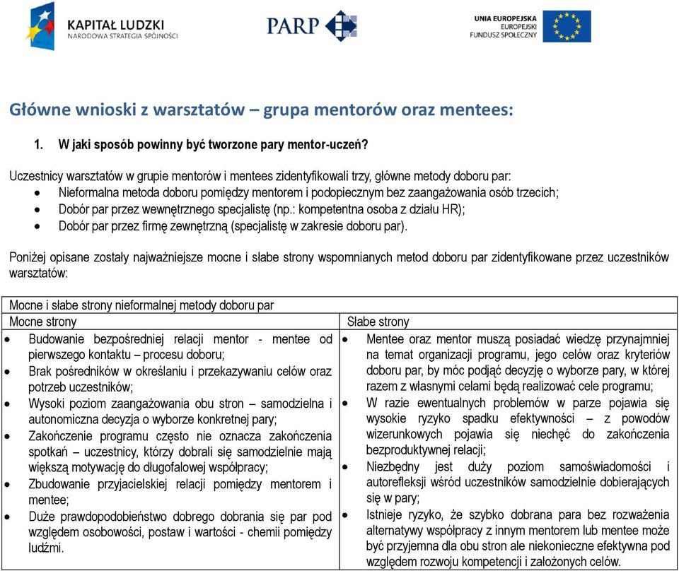 przez wewnętrznego specjalistę (np.: kompetentna osoba z działu HR); Dobór par przez firmę zewnętrzną (specjalistę w zakresie doboru par).