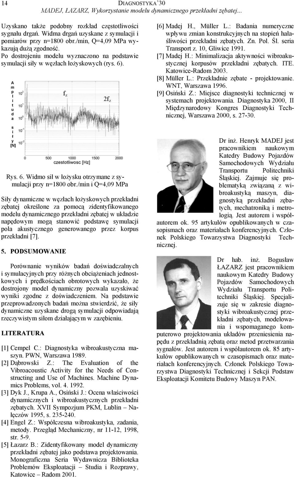 A m p l i t u d a s i ł y [N] Rys. 6. Widmo sił w łożysku otrzymane z symulacji przy n=8 obr.