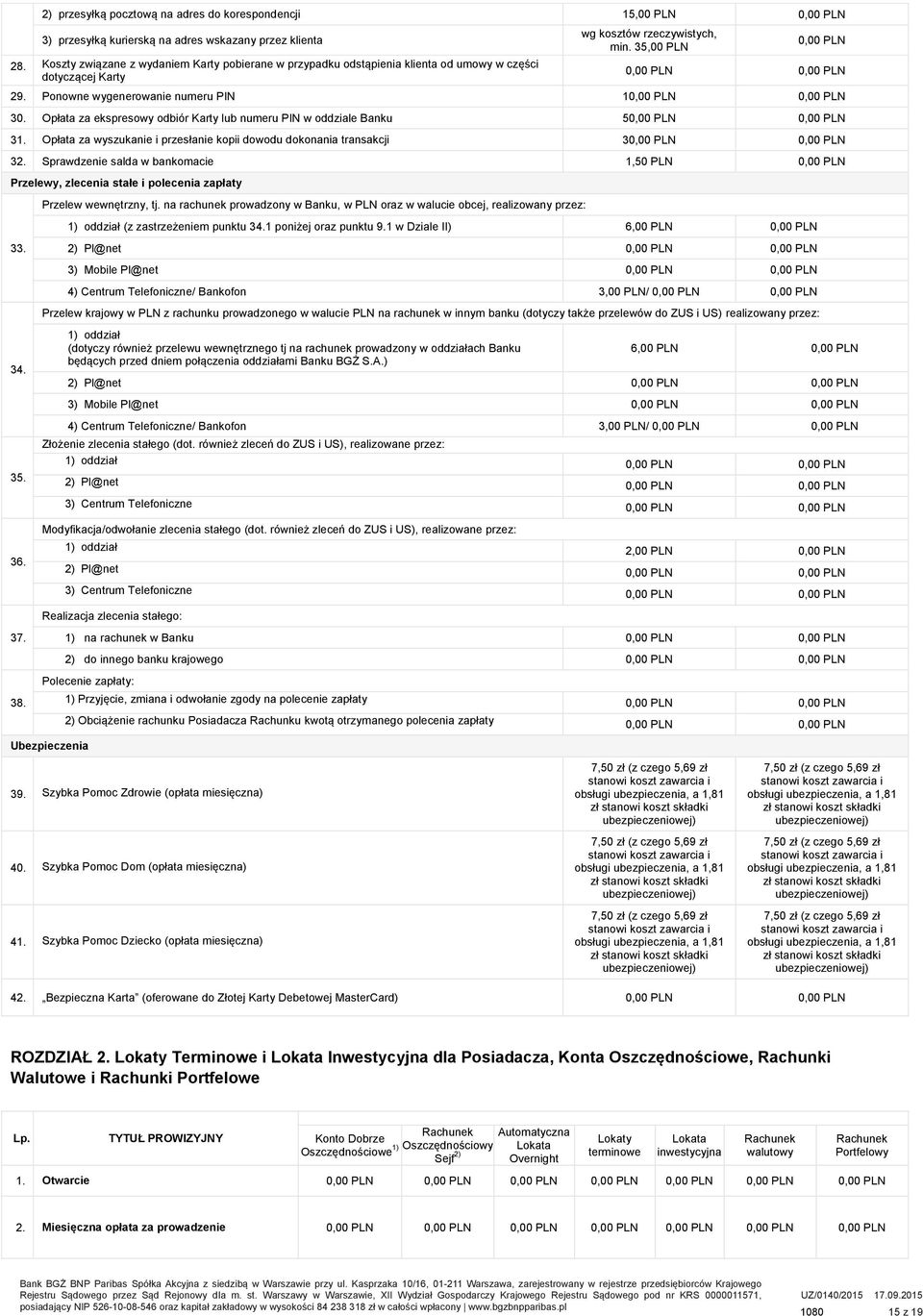 Ponowne wygenerowanie numeru PIN 1 30. Opłata za ekspresowy odbiór Karty lub numeru PIN w oddziale Banku 5 31. Opłata za wyszukanie i przesłanie kopii dowodu dokonania transakcji 3 32.