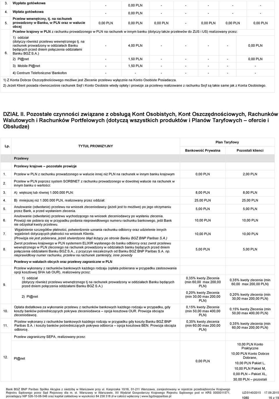 realizowany przez: 6. 1) oddział (dotyczy również przelewu wewnętrznego tj. na rachunek prowadzony w oddziałach Banku będących przed dniem połączenia oddziałami Banku BGŻ S.A.