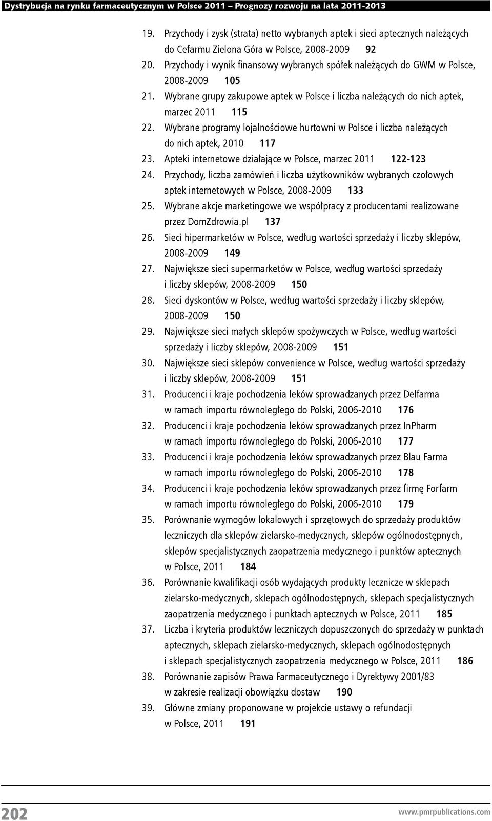 2008-2009 105 Wybrane grupy zakupowe aptek w Polsce i liczba należących do nich aptek, marzec 2011 115 Wybrane programy lojalnościowe hurtowni w Polsce i liczba należących do nich aptek, 2010 117