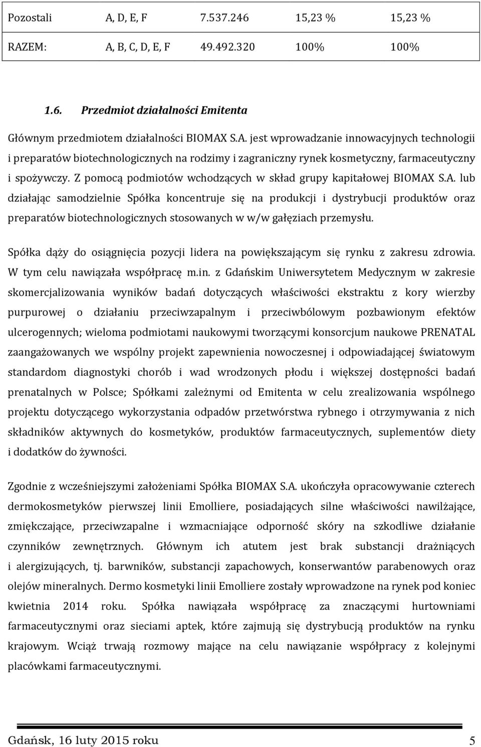 S.A. lub działając samodzielnie Spółka koncentruje się na produkcji i dystrybucji produktów oraz preparatów biotechnologicznych stosowanych w w/w gałęziach przemysłu.