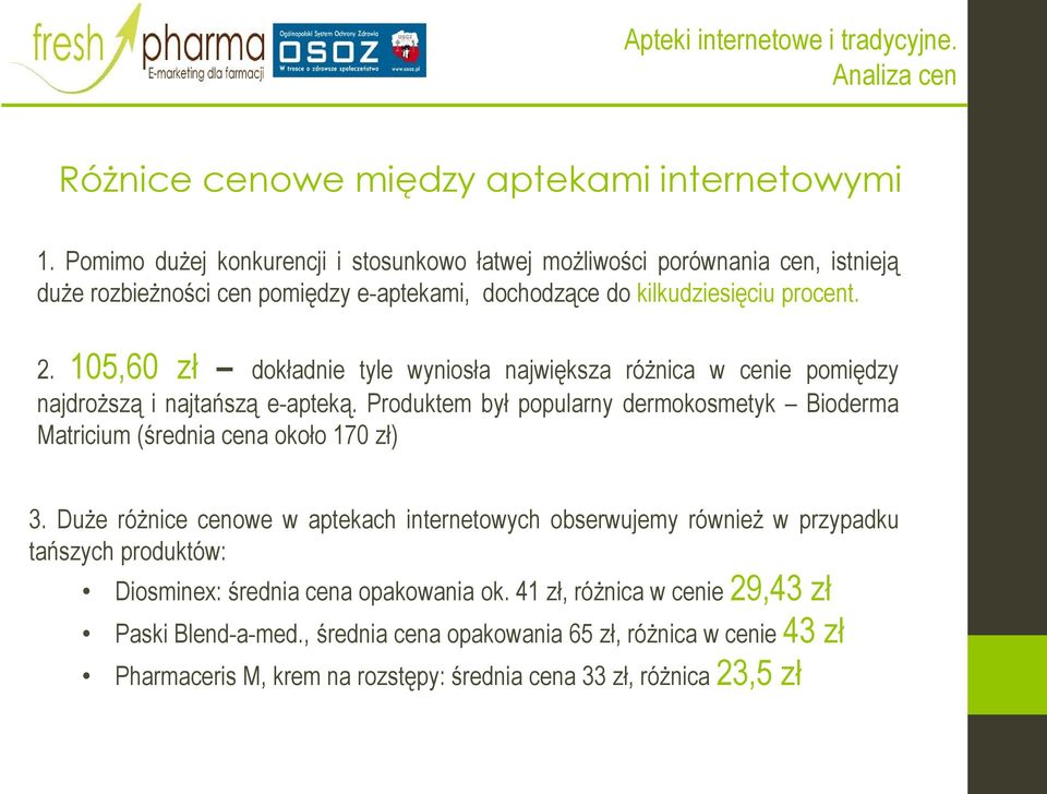 105,60 zł dokładnie tyle wyniosła największa różnica w cenie pomiędzy najdroższą i najtańszą e-apteką.