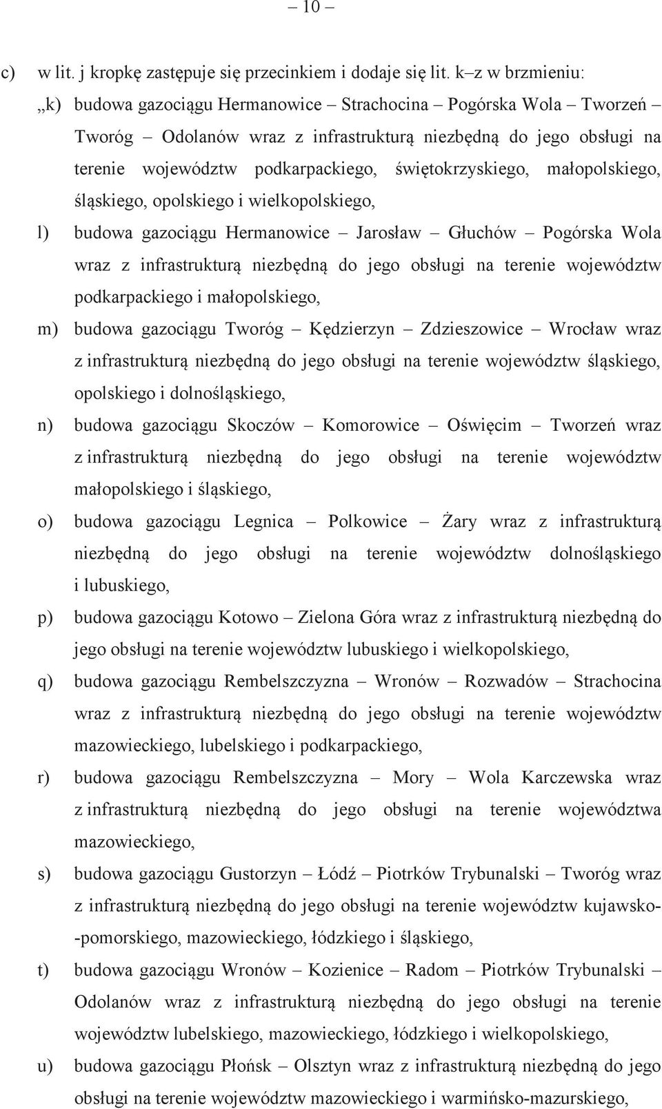 małopolskiego, lskiego, opolskiego i wielkopolskiego, l) budowa gazocigu Hermanowice Jarosław Głuchów Pogórska Wola wraz z infrastruktur niezbdn do jego obsługi na terenie województw podkarpackiego i