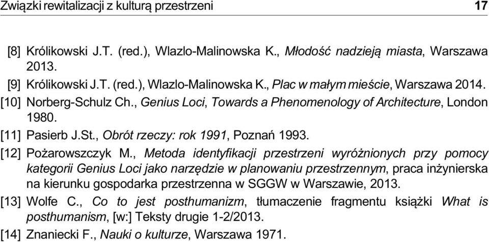 , Metoda identyfikacji przestrzeni wyró nionych przy pomocy kategorii Genius Loci jako narzêdzie w planowaniu przestrzennym, praca in ynierska na kierunku gospodarka przestrzenna w SGGW w