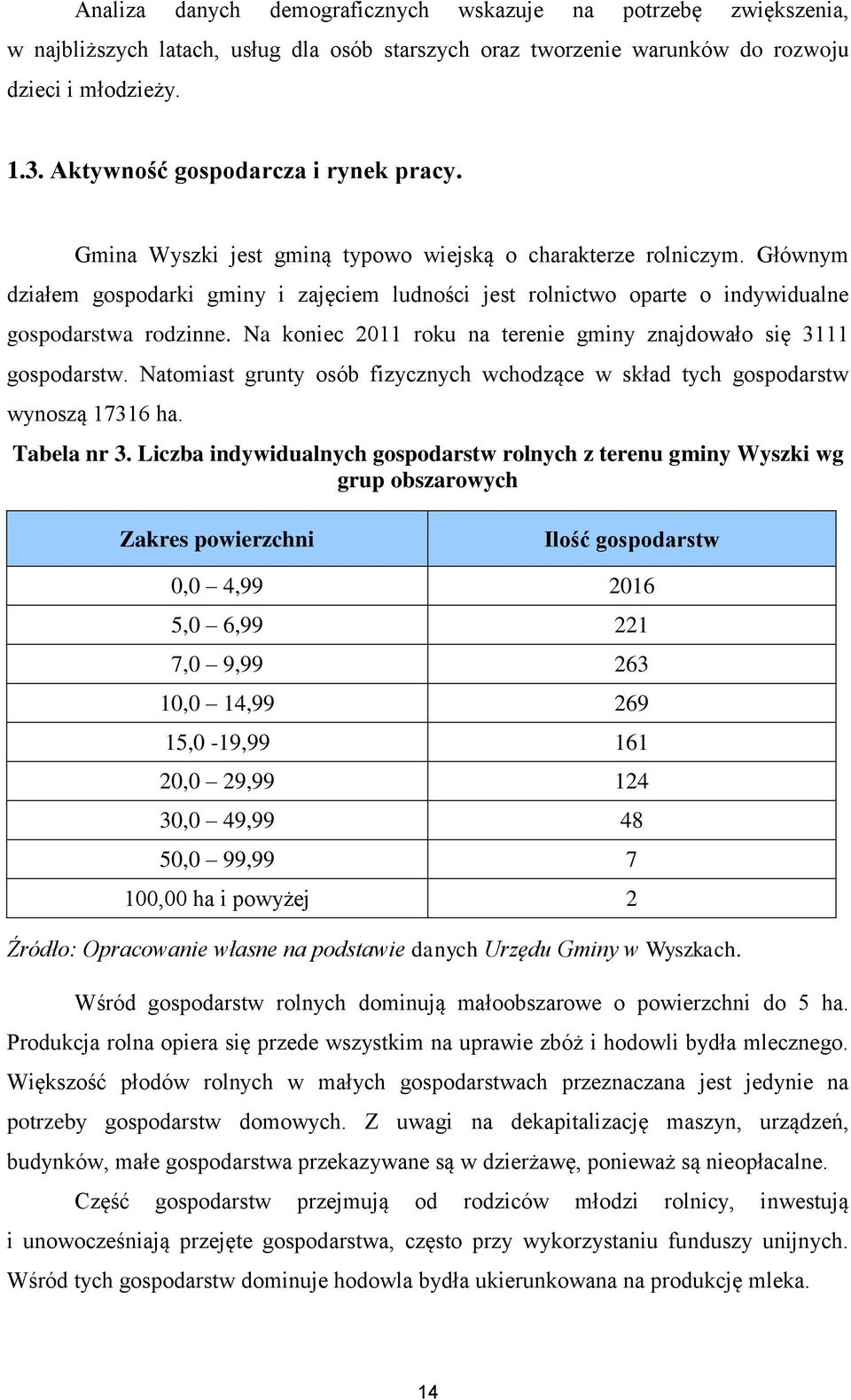Głównym działem gospodarki gminy i zajęciem ludności jest rolnictwo oparte o indywidualne gospodarstwa rodzinne. Na koniec 2011 roku na terenie gminy znajdowało się 3111 gospodarstw.