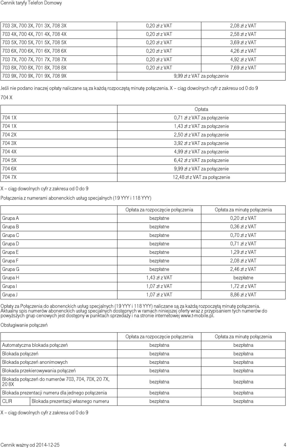 VAT za połączenie Jeśli nie podano inaczej opłaty naliczane są za każdą rozpoczętą minutę połączenia.