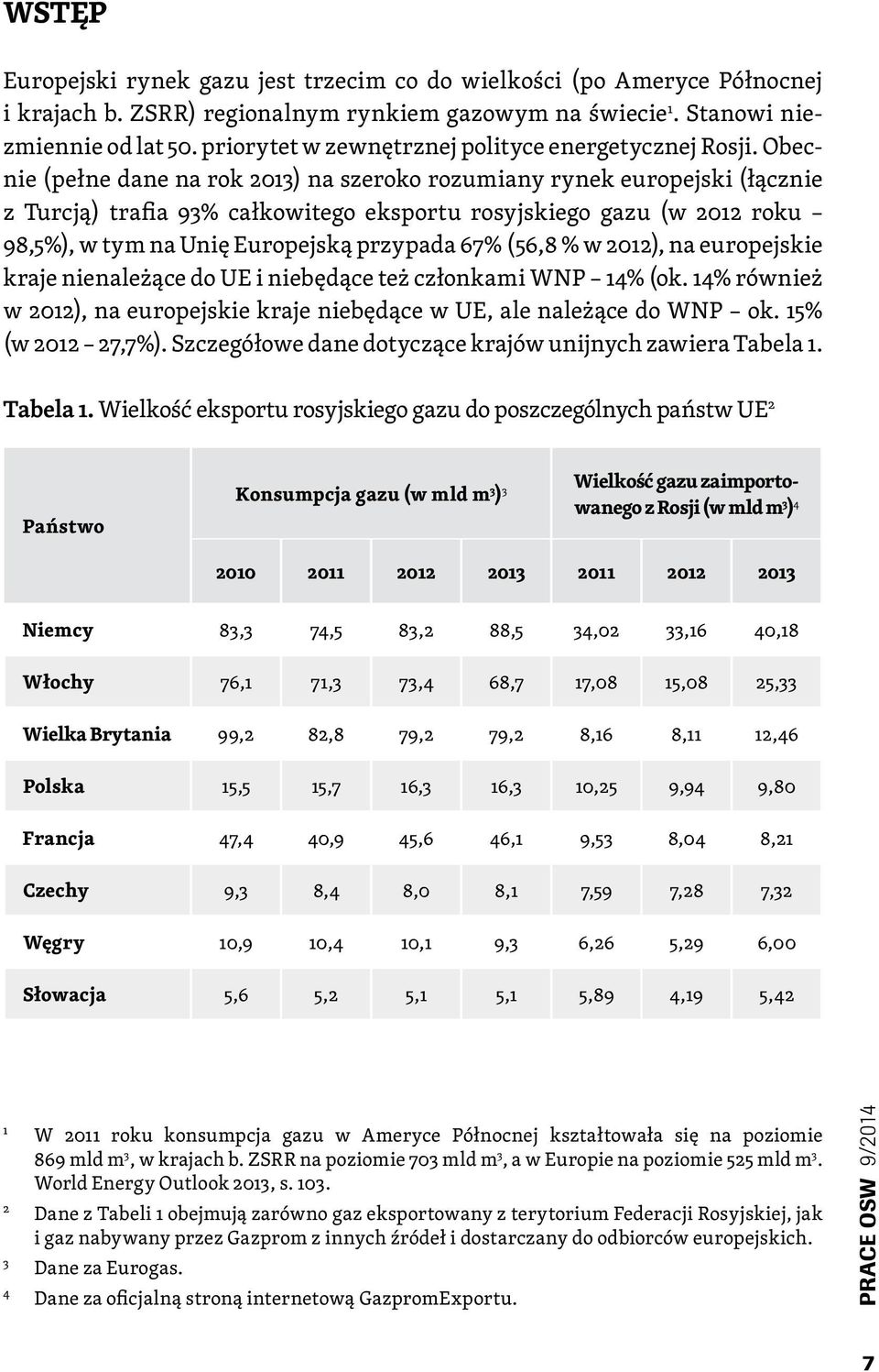 Obecnie (pełne dane na rok 2013) na szeroko rozumiany rynek europejski (łącznie z Turcją) trafia 93% całkowitego eksportu rosyjskiego gazu (w 2012 roku 98,5%), w tym na Unię Europejską przypada 67%