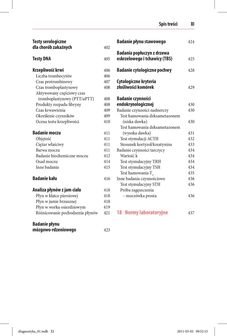 biochemiczne moczu 412 Osad moczu 414 Inne badania 415 Badanie kału 416 Analiza płynów z jam ciała 418 Płyn w klatce piersiowej 418 Płyn w jamie brzusznej 418 Płyn w worku osierdziowym 419