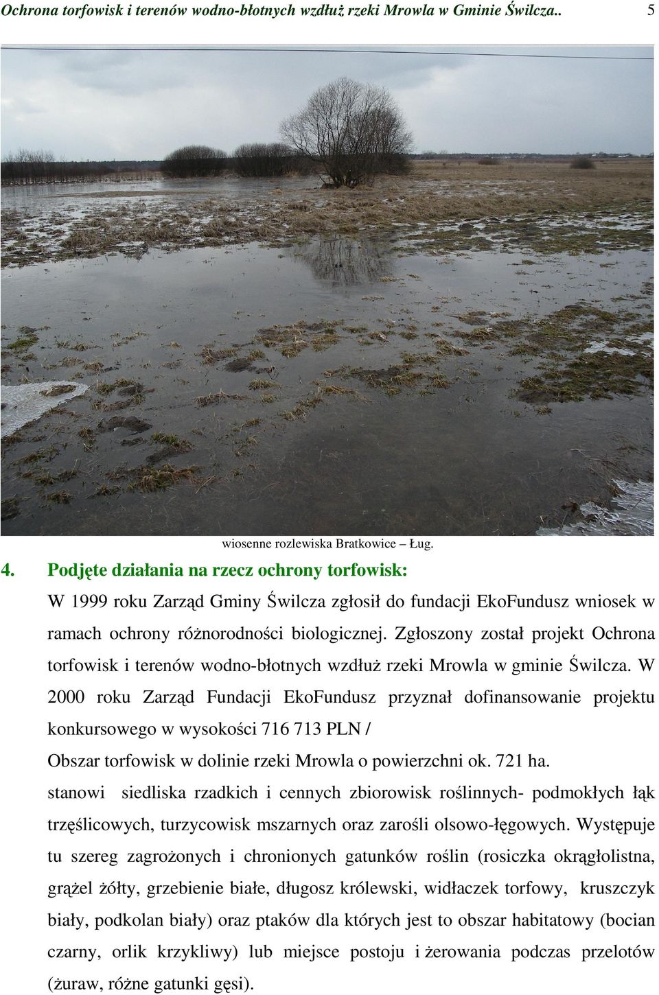 Zgłoszony został projekt Ochrona torfowisk i terenów wodno-błotnych wzdłu rzeki Mrowla w gminie wilcza.