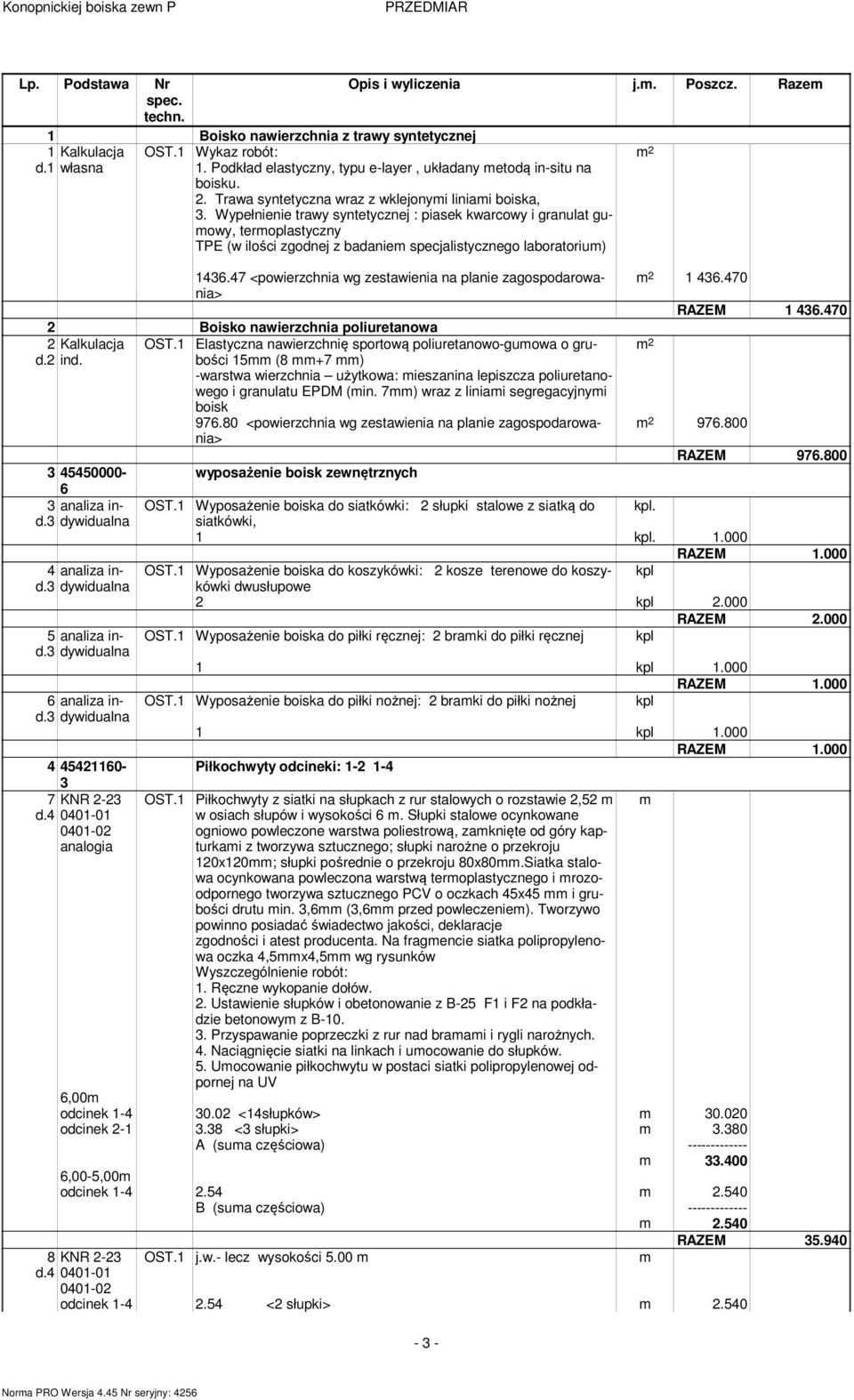 Wypełnienie trawy syntetycznej : piasek kwarcowy i granulat guowy, teroplastyczny TPE (w ilości zgodnej z badanie specjalistycznego laboratoriu) 1436.