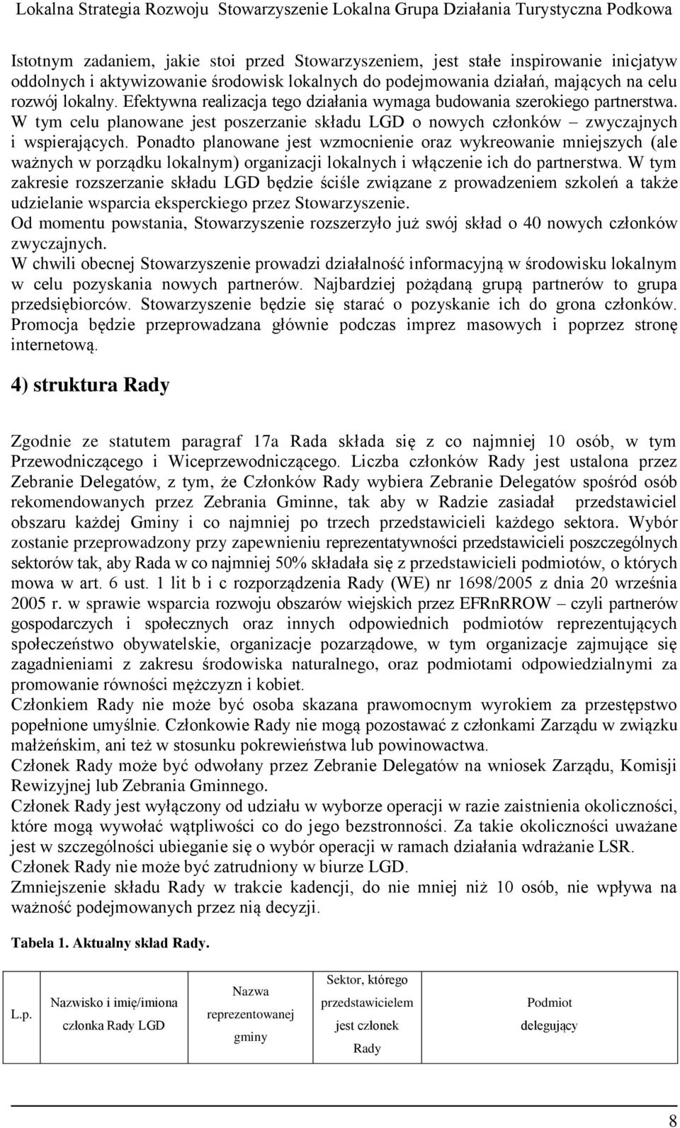 Ponadto planowane jest wzmocnienie oraz wykreowanie mniejszych (ale ważnych w porządku lokalnym) organizacji lokalnych i włączenie ich do partnerstwa.