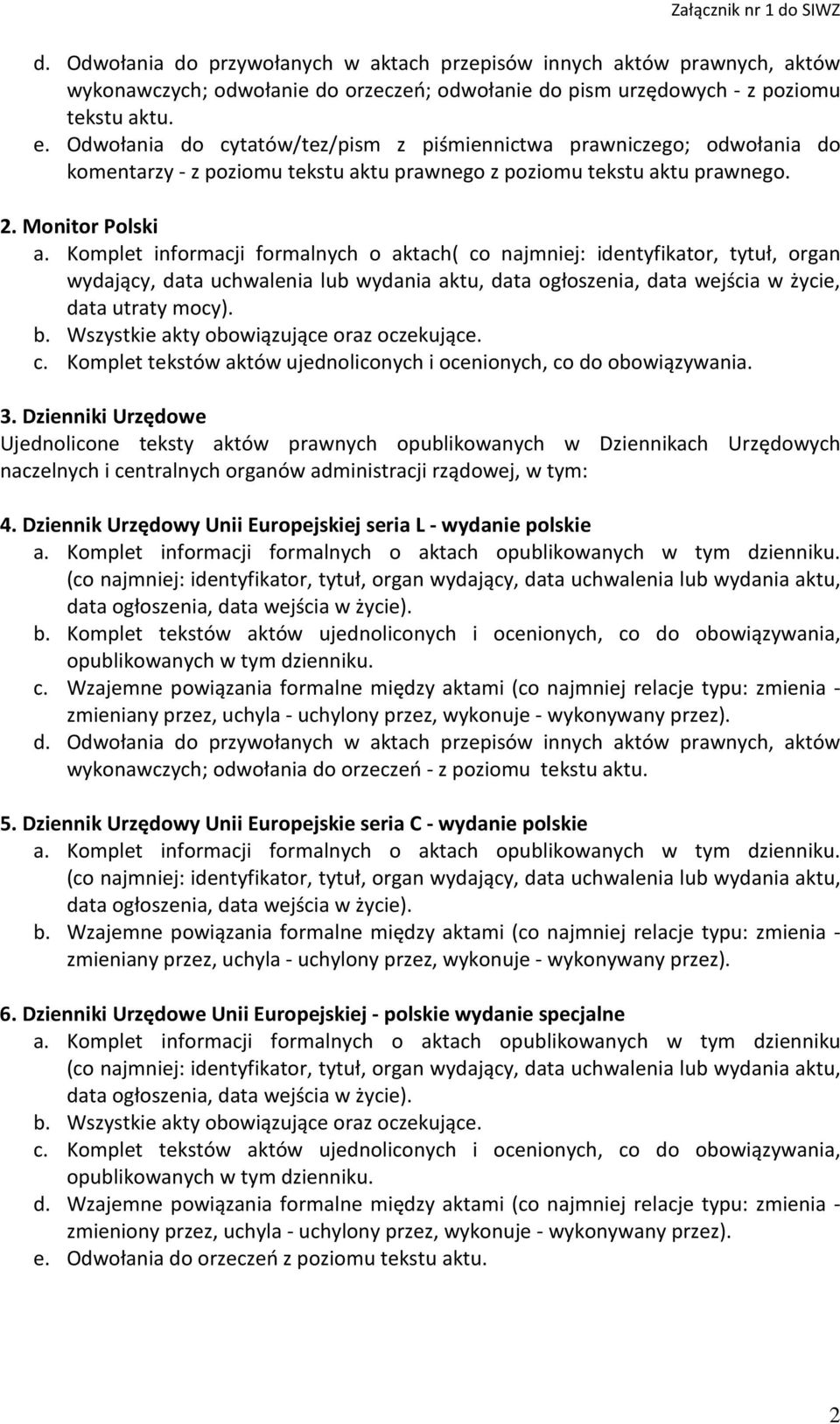 Komplet informacji formalnych o aktach( co najmniej: identyfikator, tytuł, organ wydający, data uchwalenia lub wydania aktu, data ogłoszenia, data wejścia w życie, data utraty mocy). b.