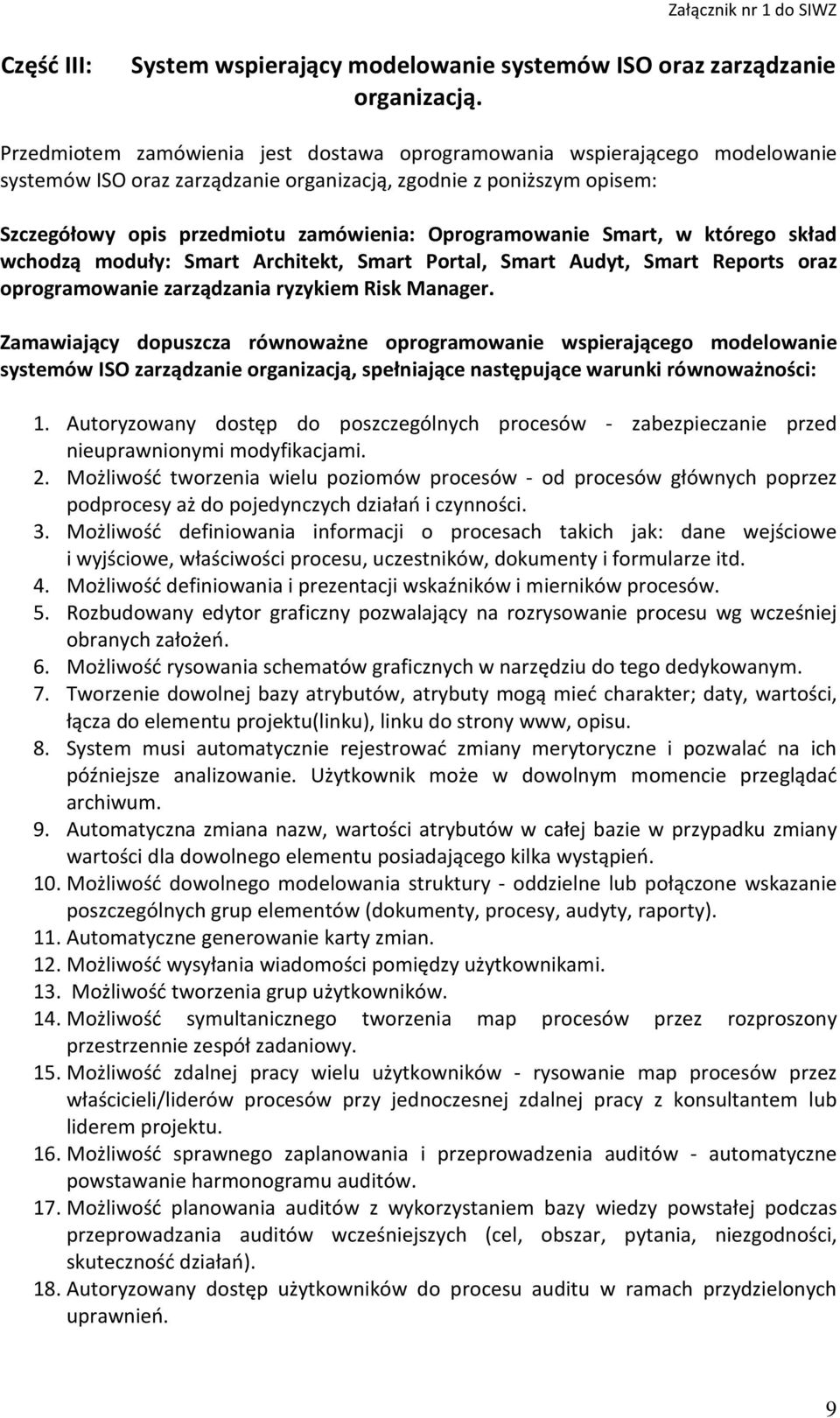 Oprogramowanie Smart, w którego skład wchodzą moduły: Smart Architekt, Smart Portal, Smart Audyt, Smart Reports oraz oprogramowanie zarządzania ryzykiem Risk Manager.