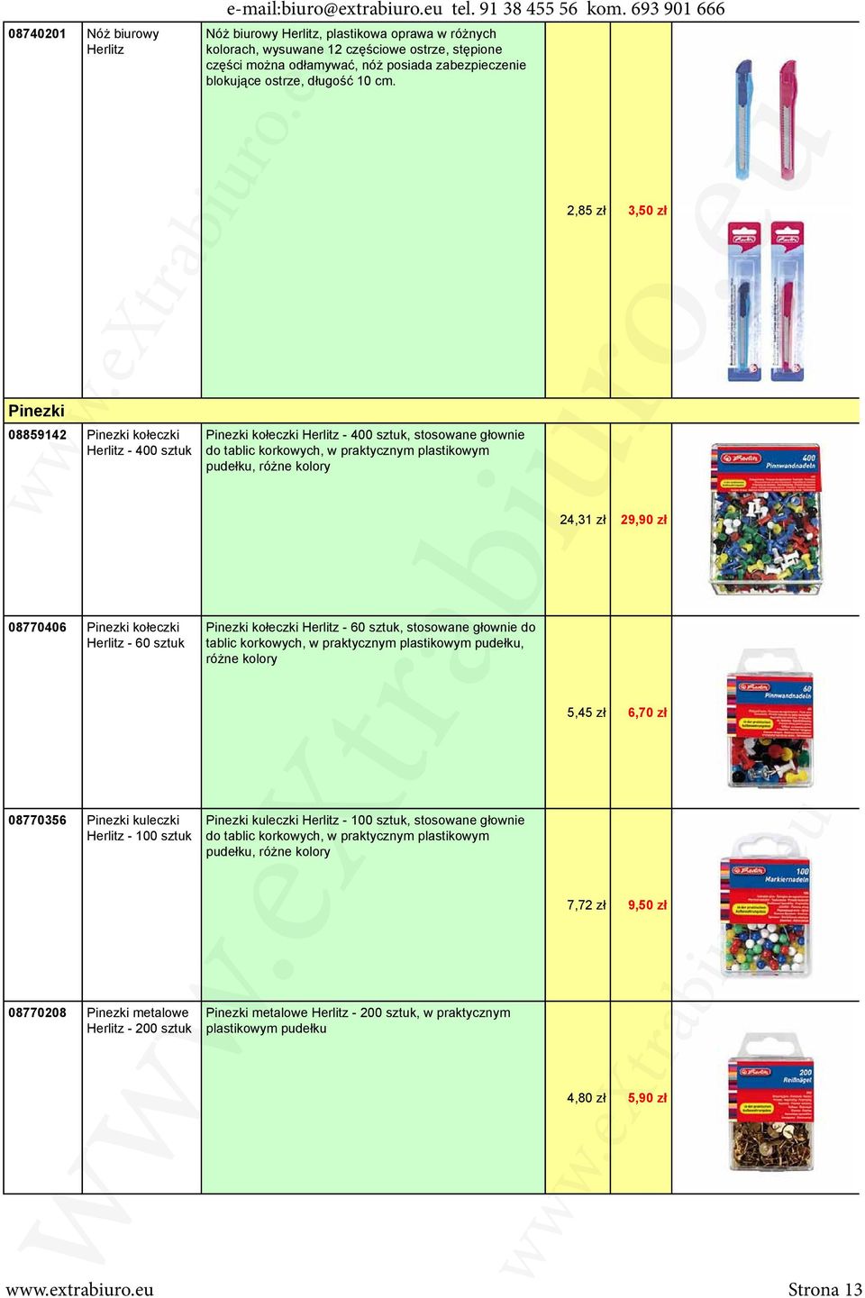 eu Nóż biurowy Herlitz, plastikowa oprawa w różnych kolorach, wysuwane 12 częściowe ostrze, stępione części można odłamywać, nóż posiada zabezpieczenie blokujące ostrze, długość 10 cm.