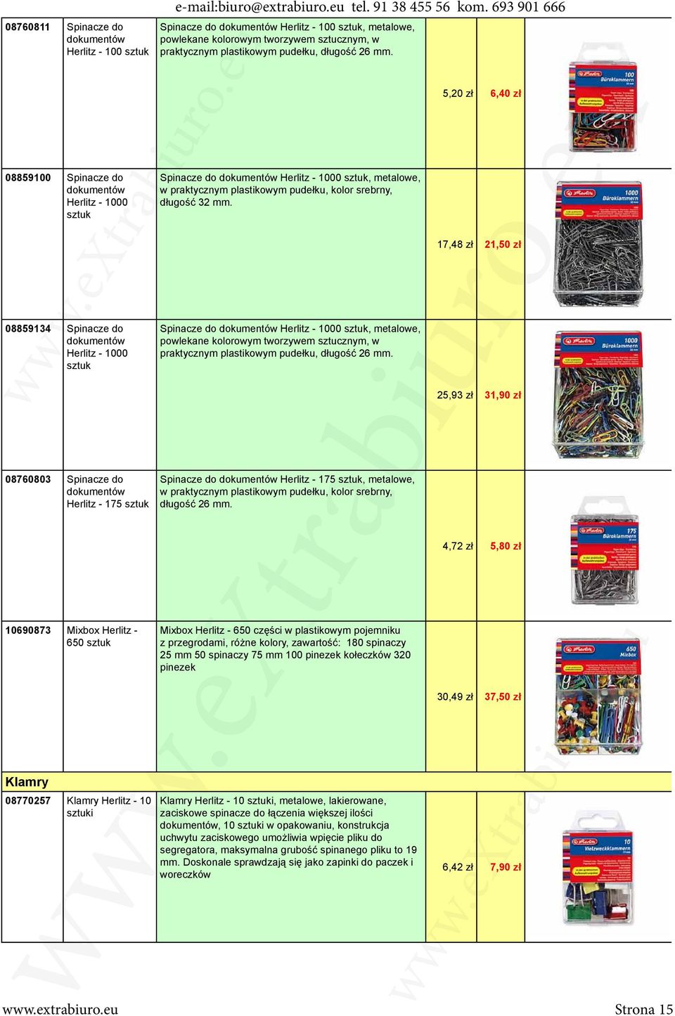 eu Spinacze do dokumentów Herlitz - 100 sztuk, metalowe, powlekane kolorowym tworzywem sztucznym, w praktycznym plastikowym pudełku, długość 26 mm.