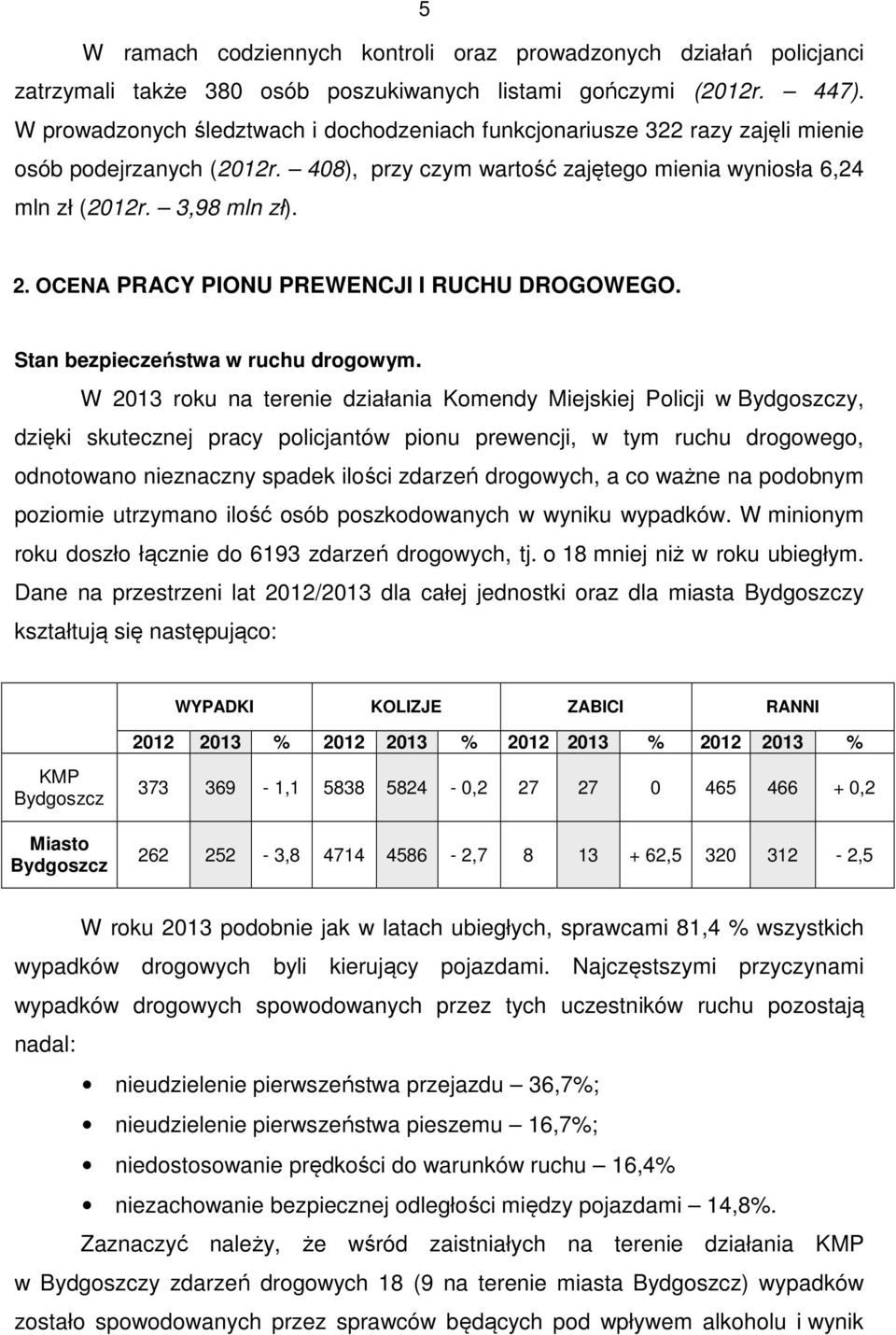 OCENA PRACY PIONU PREWENCJI I RUCHU DROGOWEGO. Stan bezpieczeństwa w ruchu drogowym.