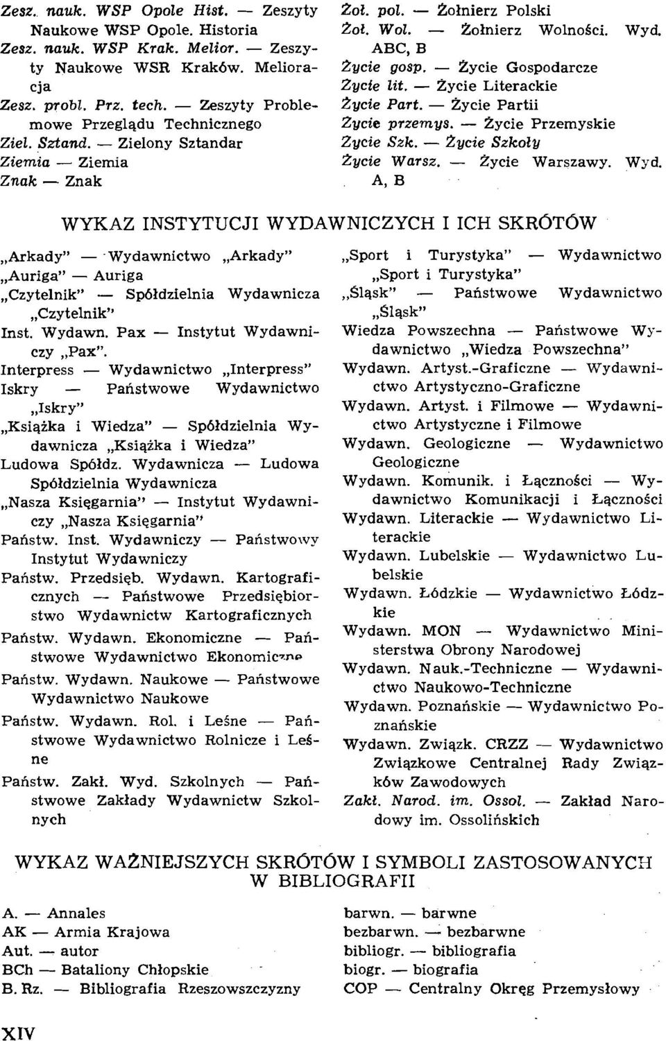 - Zycie Gospodarcze Zycte lit. - Zycie Literackie Zycie Part. - Zycie Partii Zycie przemys. - Zycie Przemyskie Zycie Szk. - Zycie Szkoty Zycie Warsz. - Zycie Warszawy. Wgd.