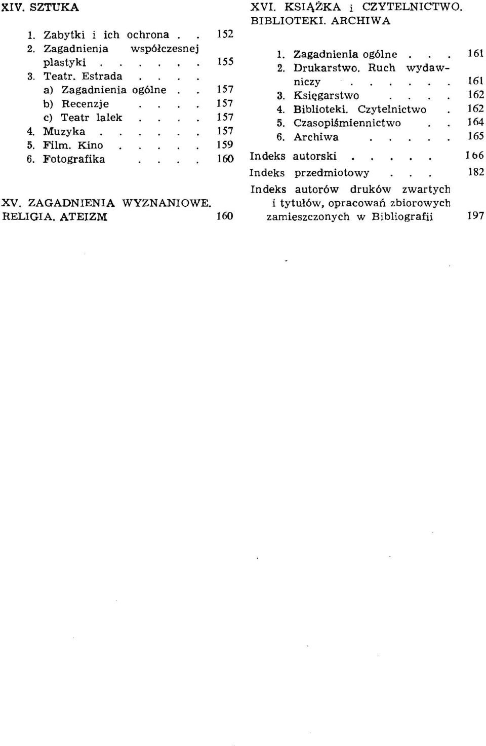 KSIAPKA i CZYTELNICTWO. BIRLIOTEKI. ARCHIWA 1. Zagadnienia og6lne... 2. Drukarstwo. Ruch wydawniczy...... 3. Ksiegarstwo.... 4. Biblioteki. Czytelnictwo. 5.