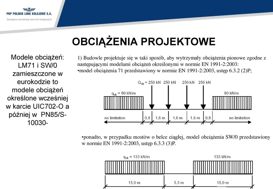 następującymi modelami obciążeń określonymi w normie EN 1991-2:2003: model obciążenia 71 przedstawiony w normie EN 1991-2:2003,