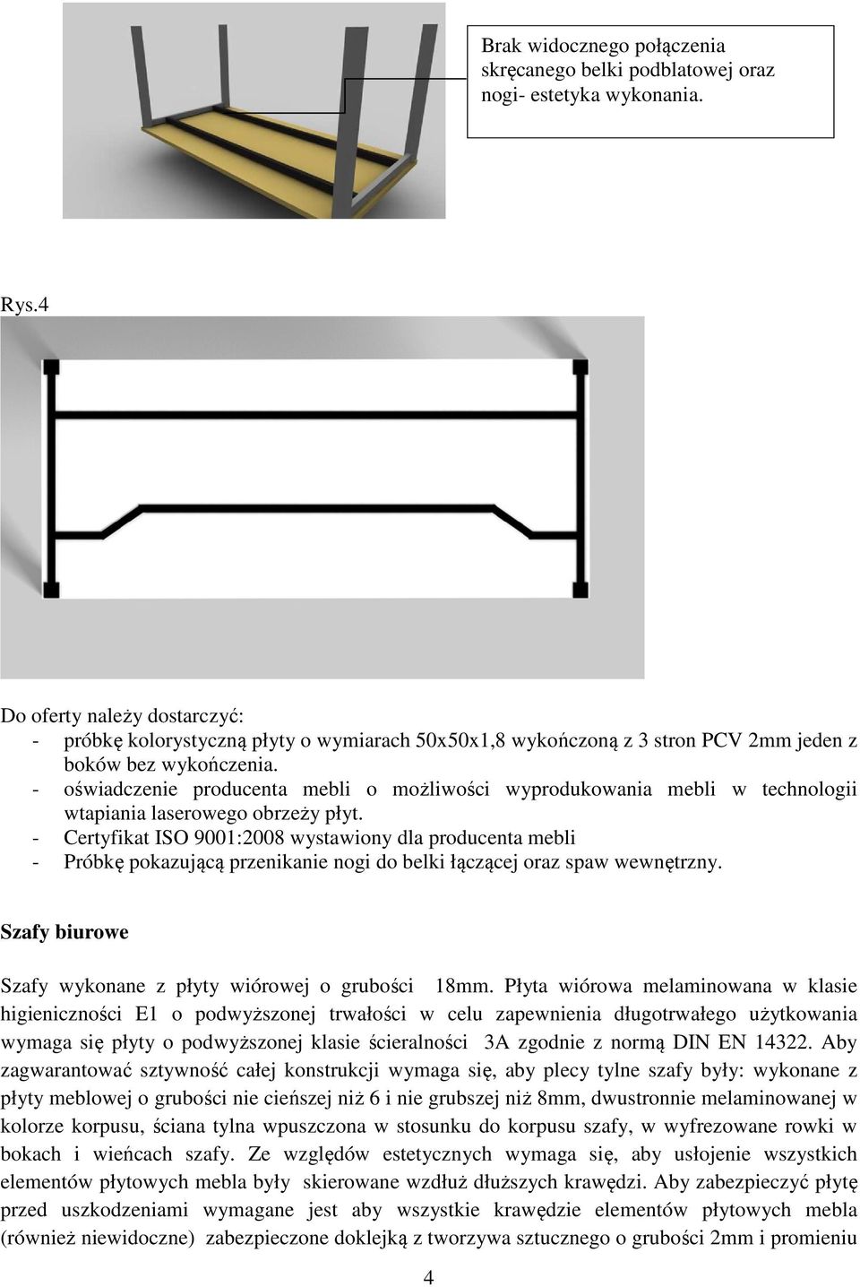 - oświadczenie producenta mebli o możliwości wyprodukowania mebli w technologii wtapiania laserowego obrzeży płyt.