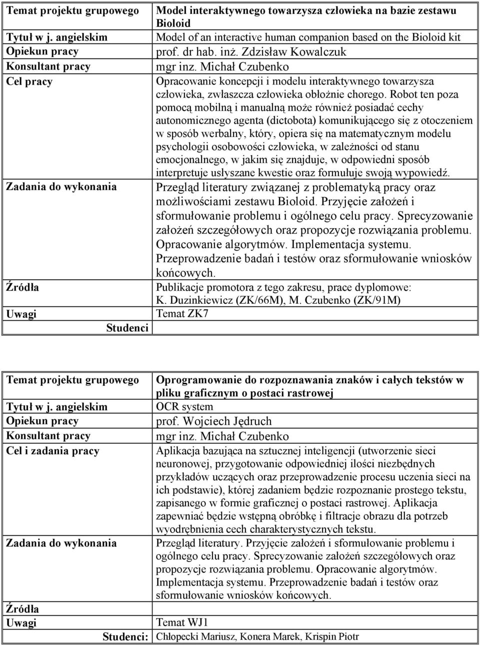 Robot ten poza pomocą mobilną i manualną może również posiadać cechy autonomicznego agenta (dictobota) komunikującego się z otoczeniem w sposób werbalny, który, opiera się na matematycznym modelu