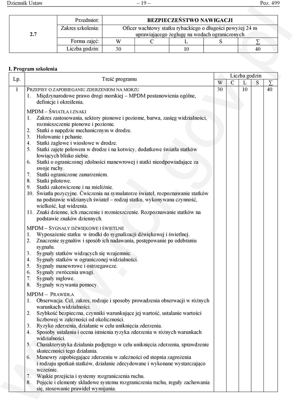 MORZU 1. Międzynarodowe prawo drogi morskiej MPDM postanowienia ogólne, definicje i określenia. 30 10 40 MPDM ŚWIATŁA I ZNAKI 1.