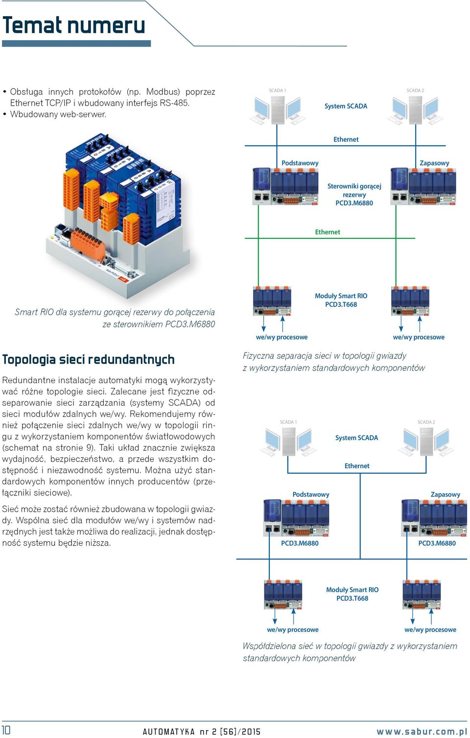 M6880 Topologia sieci redundantnych Redundantne instalacje automatyki mogą wykorzystywać różne topologie sieci.