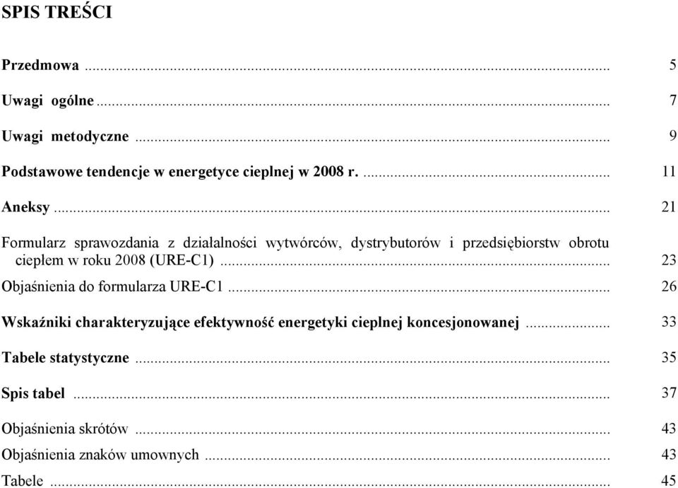 .. 21 Formularz sprawozdania z działalności wytwórców, dystrybutorów i przedsiębiorstw obrotu ciepłem w roku 2008 (URE-C1).