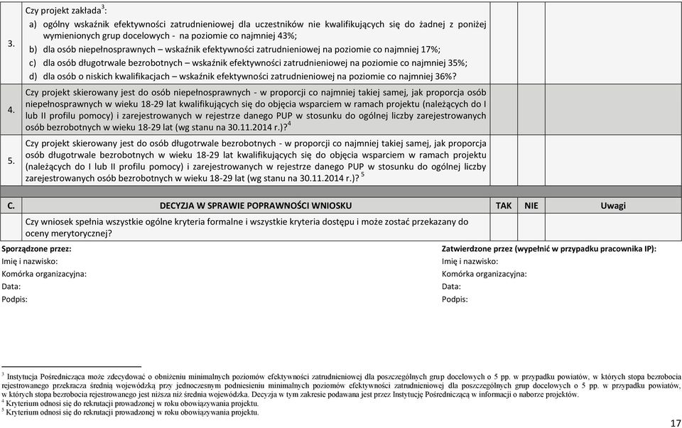 osób niepełnosprawnych wskaźnik efektywności zatrudnieniowej na poziomie co najmniej 17%; c) dla osób długotrwale bezrobotnych wskaźnik efektywności zatrudnieniowej na poziomie co najmniej 35%; d)