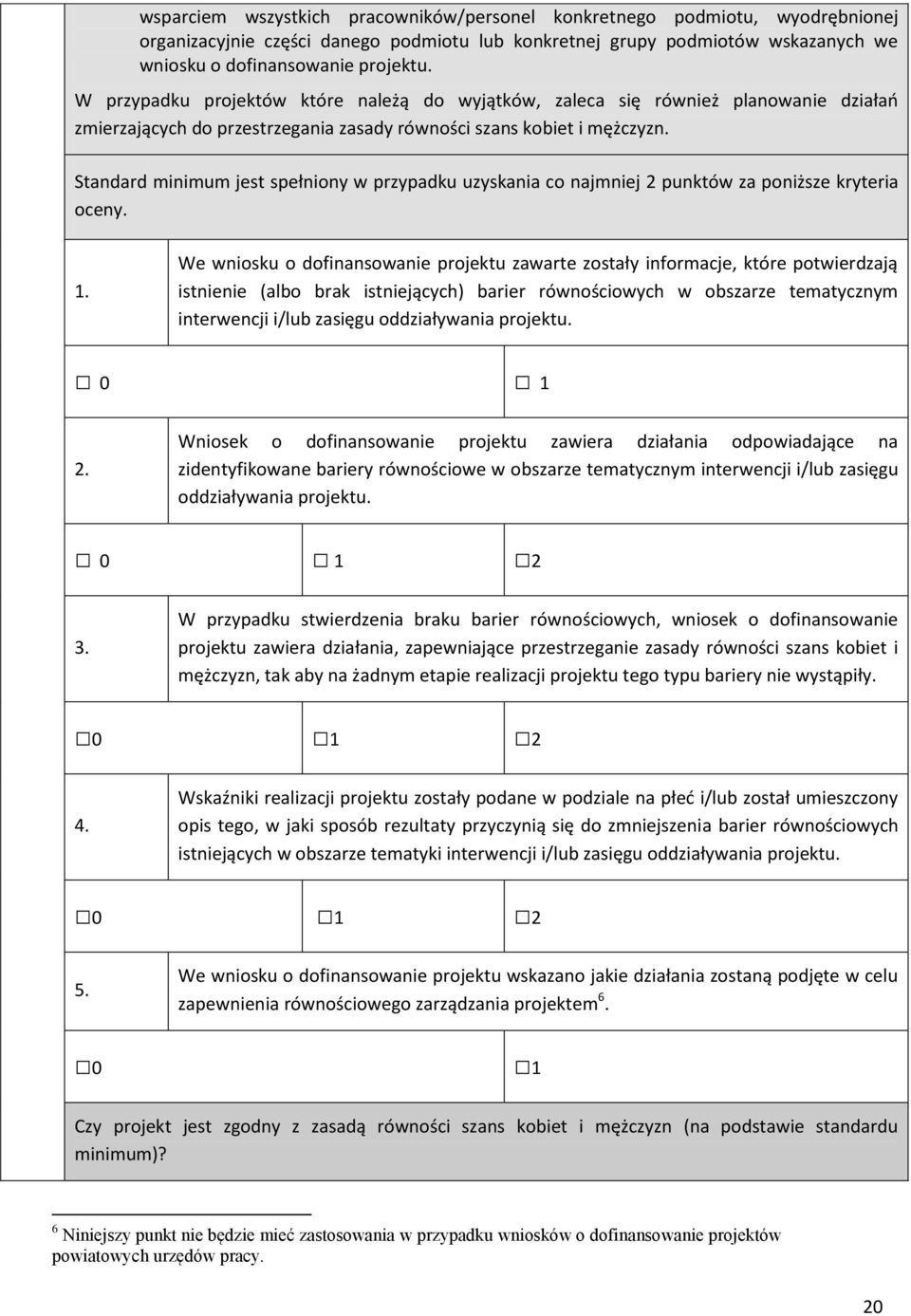 Standard minimum jest spełniony w przypadku uzyskania co najmniej 2 punktów za poniższe kryteria oceny. 1.