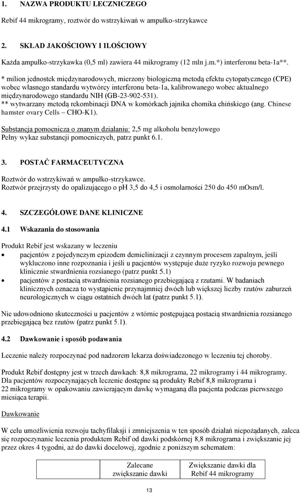 standardu NIH (GB-23-902-531). ** wytwarzany metodą rekombinacji DNA w komórkach jajnika chomika chińskiego (ang. Chinese hamster ovary Cells CHO-K1).