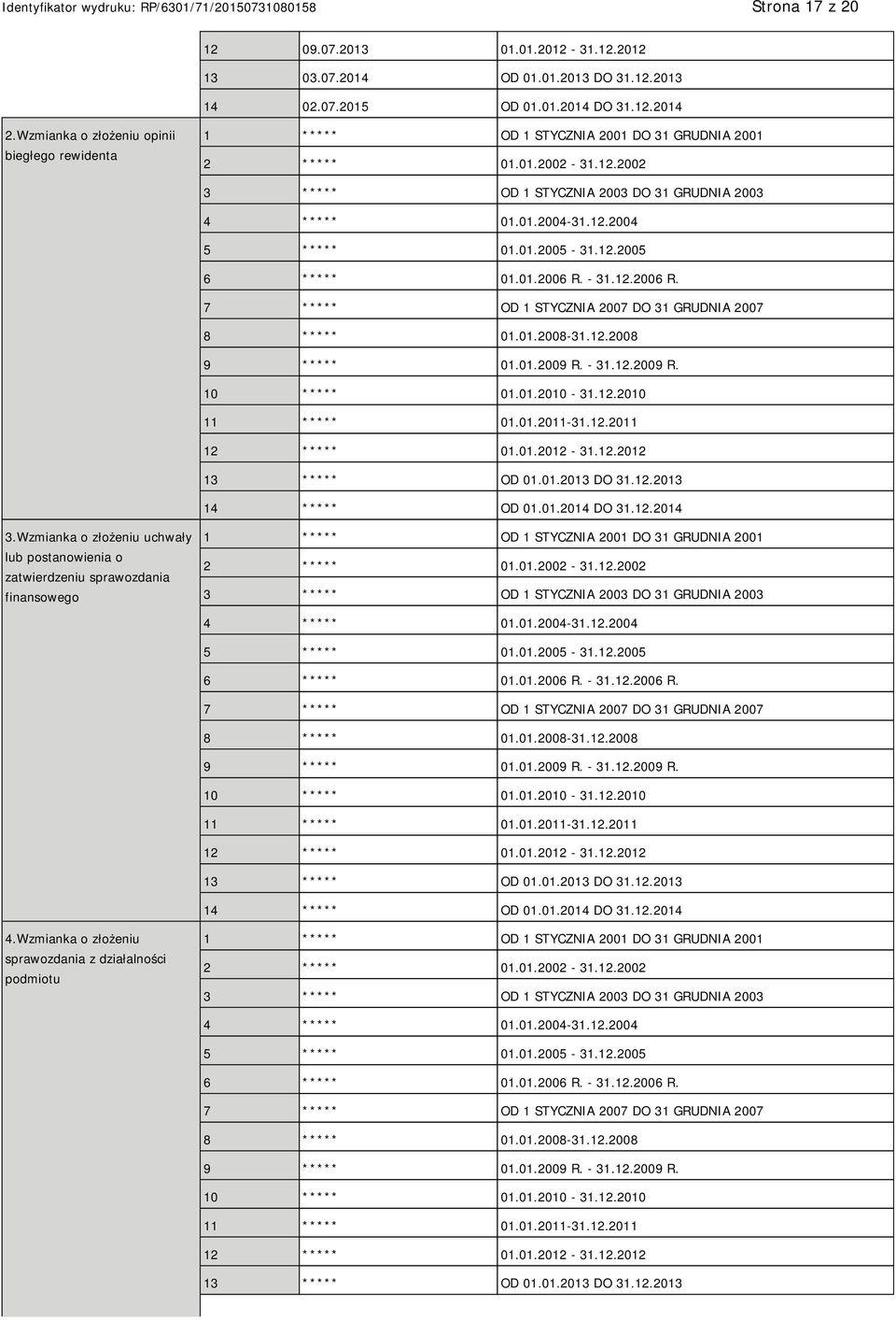 01.2005-31.12.2005 6 ***** 01.01.2006 R. - 31.12.2006 R. 7 ***** OD 1 STYCZNIA 2007 DO 31 GRUDNIA 2007 8 ***** 01.01.2008-31.12.2008 9 ***** 01.01.2009 R. - 31.12.2009 R. 10 ***** 01.01.2010-31.12.2010 11 ***** 01.