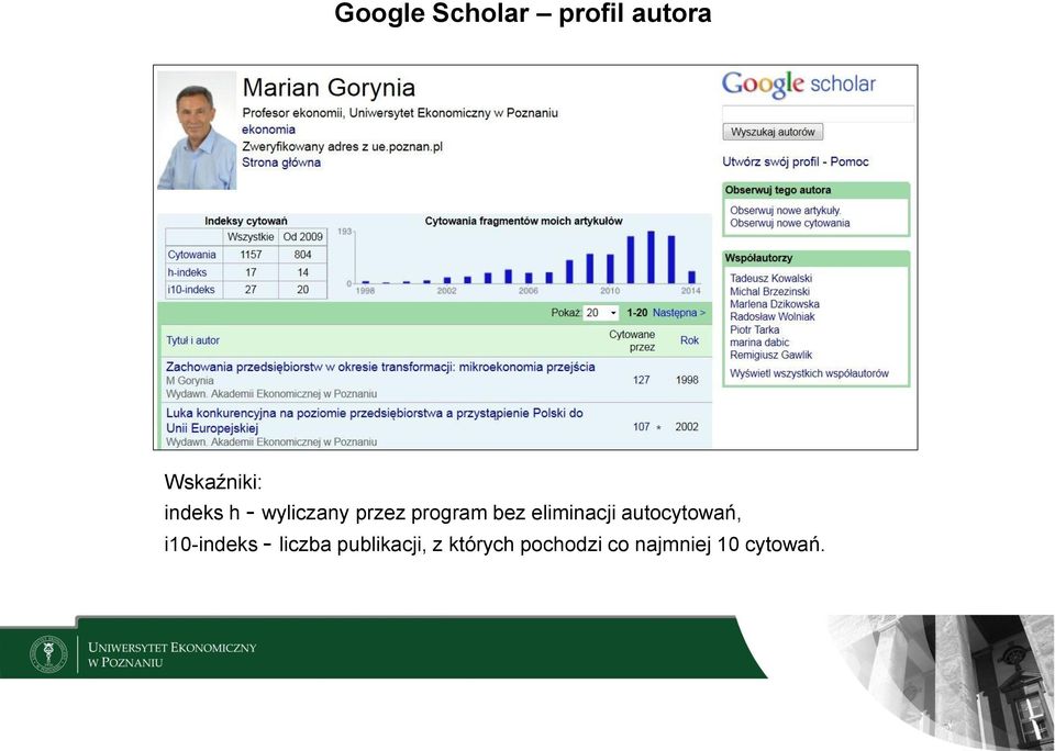 eliminacji autocytowań, i10-indeks - liczba