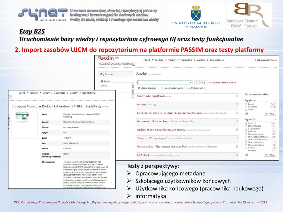 Import zasobów UJCM do repozytorium na platformie PASSIM oraz testy