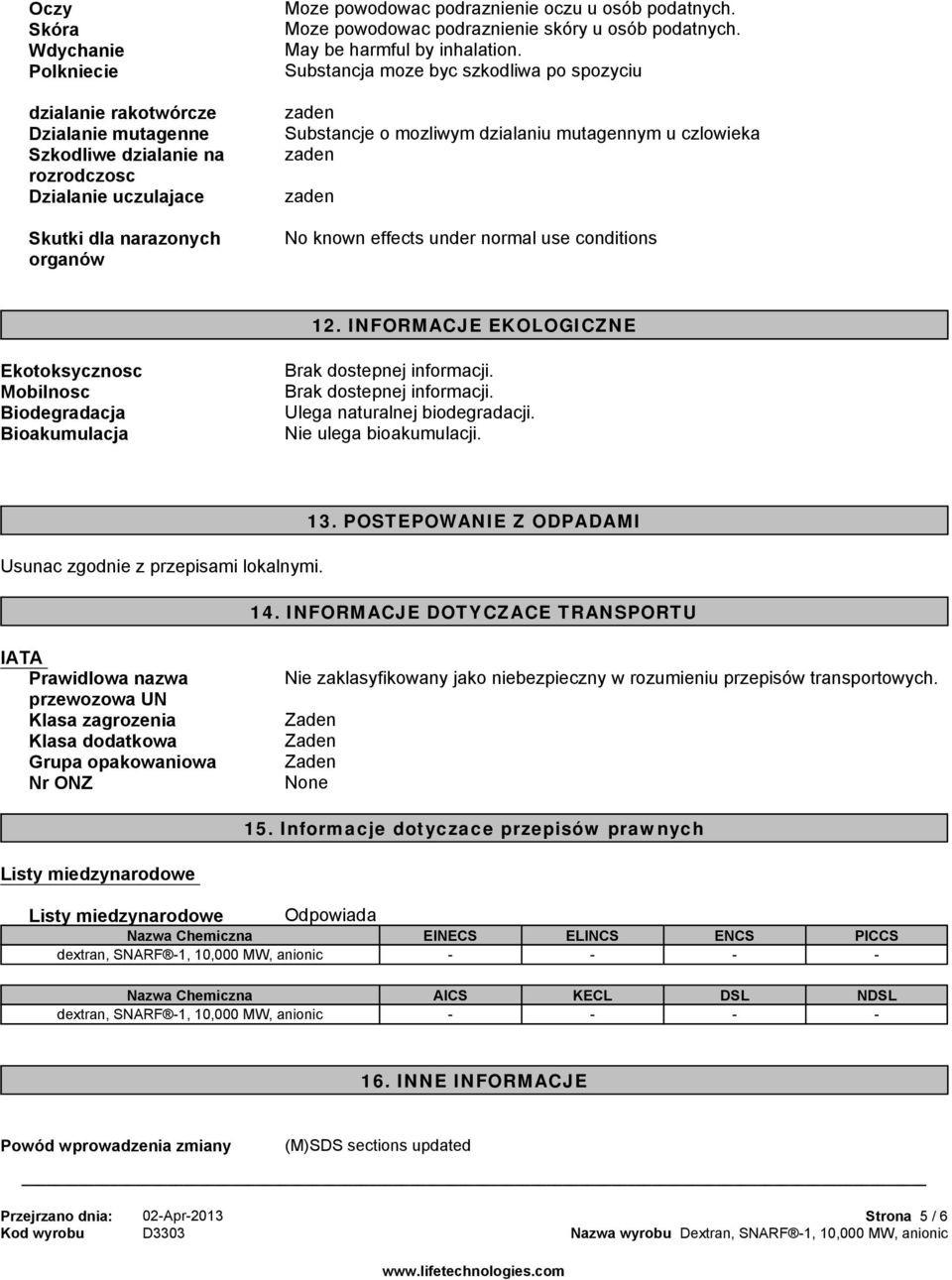 Substancja moze byc szkodliwa po spozyciu Substancje o mozliwym dzialaniu mutagennym u czlowieka No known effects under normal use conditions 12.