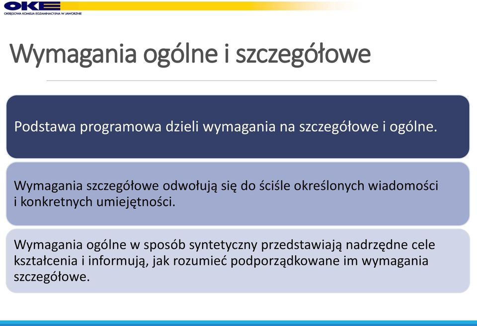 Wymagania szczegółowe odwołują się do ściśle określonych wiadomości i konkretnych