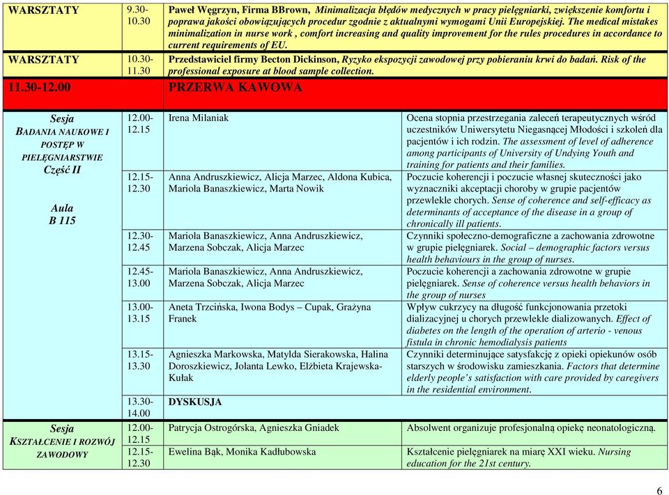 Europejskiej. The medical mistakes minimalization in nurse work, comfort increasing and quality improvement for the rules procedures in accordance to current requirements of EU.